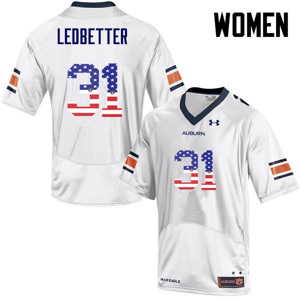 Women #31 Sage Ledbetter Auburn Tigers USA Flag Fashion College Football Jerseys-White - Click Image to Close